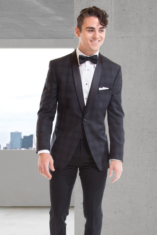 Charcoal Plaid Shawl Tux slim by Ike Behar Style 101P